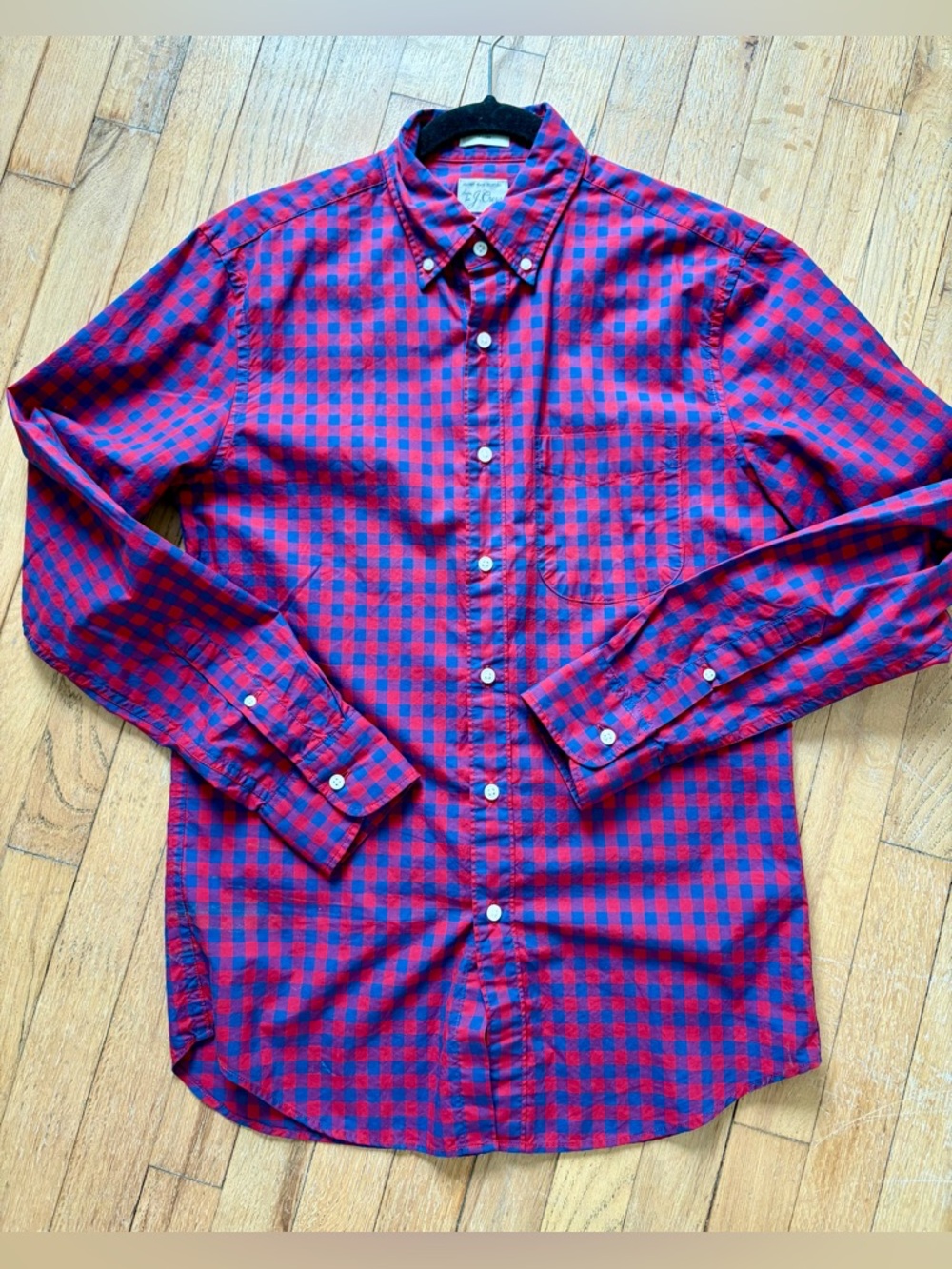 J.Crew Secret Wash Shirt Slim Fit Red Blue Gingham Button Down Men’s Small